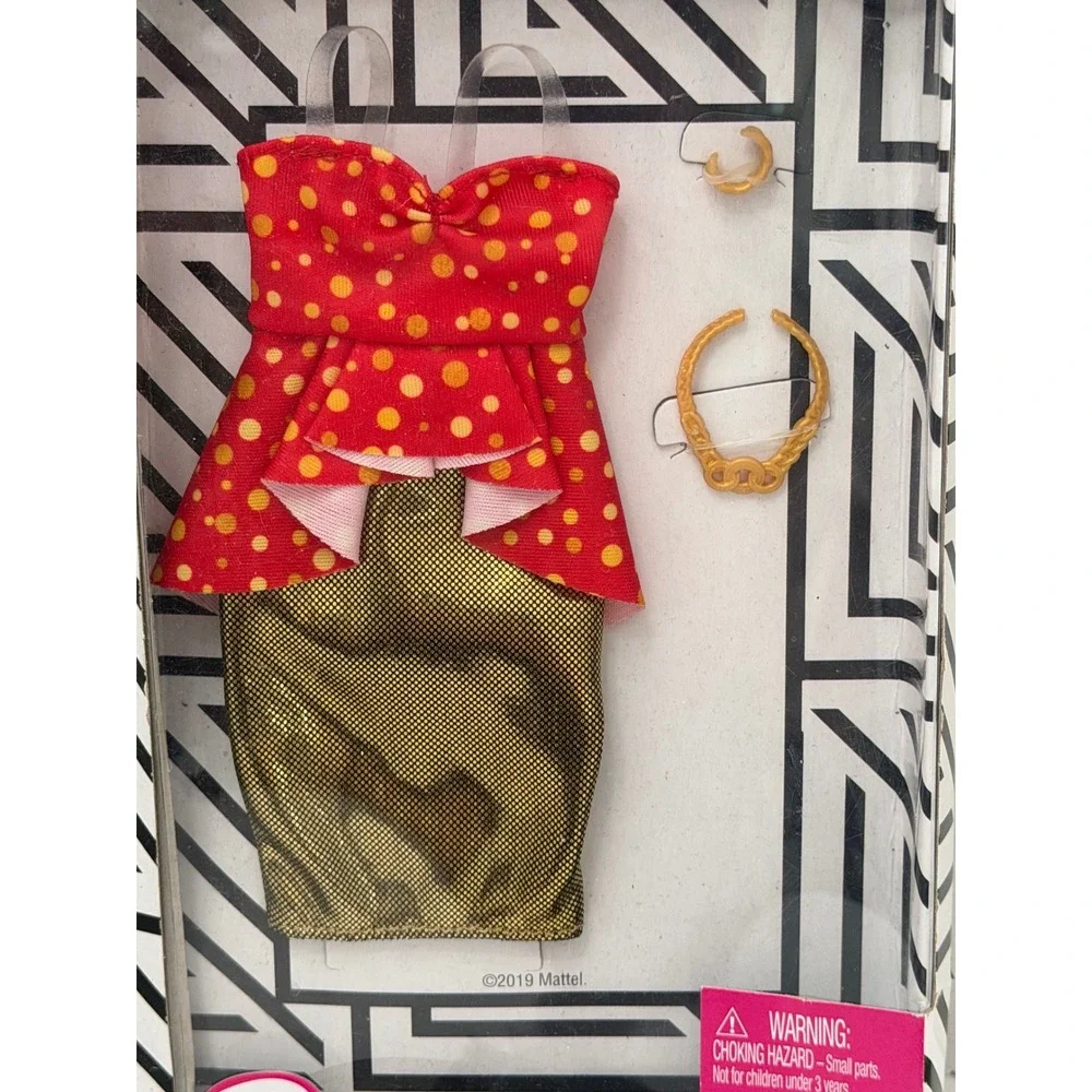 Barbie Fashion Pack Red Polka Dot Peplum Top Gold Metallic Skirt GHW81 Mattel